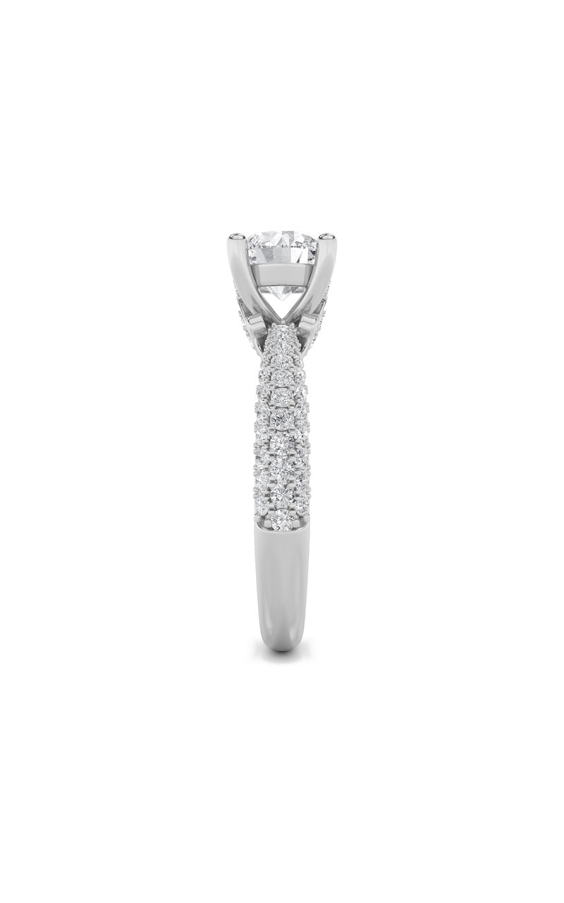 2CTW Round Shaped Lab Grown Diamond (F/VS) Three Row Micro Pave Engagement Ring in 14K Gold