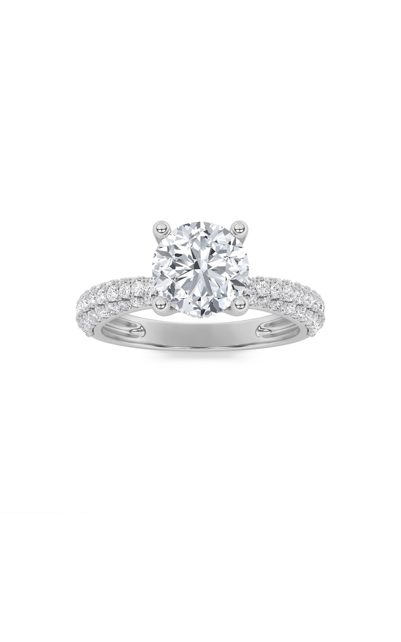 2CTW Round Shaped Lab Grown Diamond (F/VS) Three Row Micro Pave Engagement Ring in 14K Gold, 14K White Gold