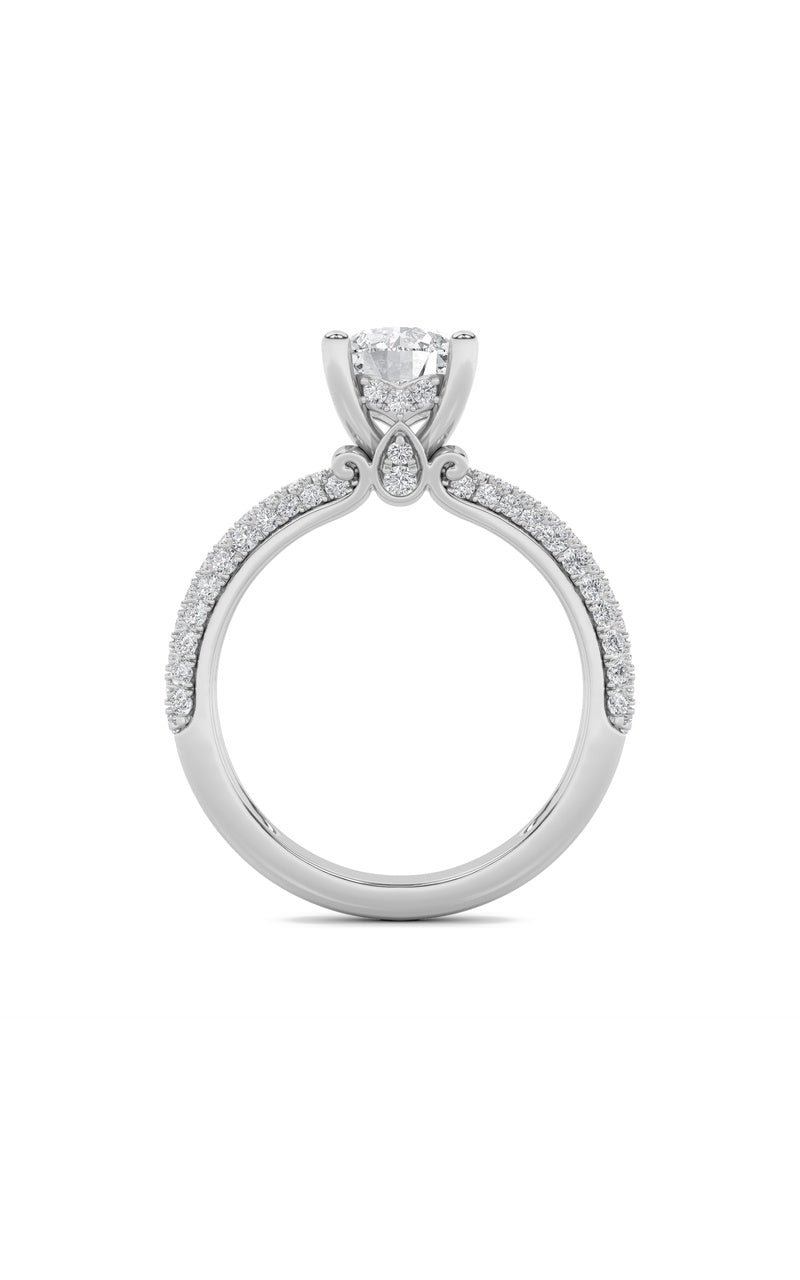 2CTW Round Shaped Lab Grown Diamond (F/VS) Three Row Micro Pave Engagement Ring in 14K Gold, 14K White Gold
