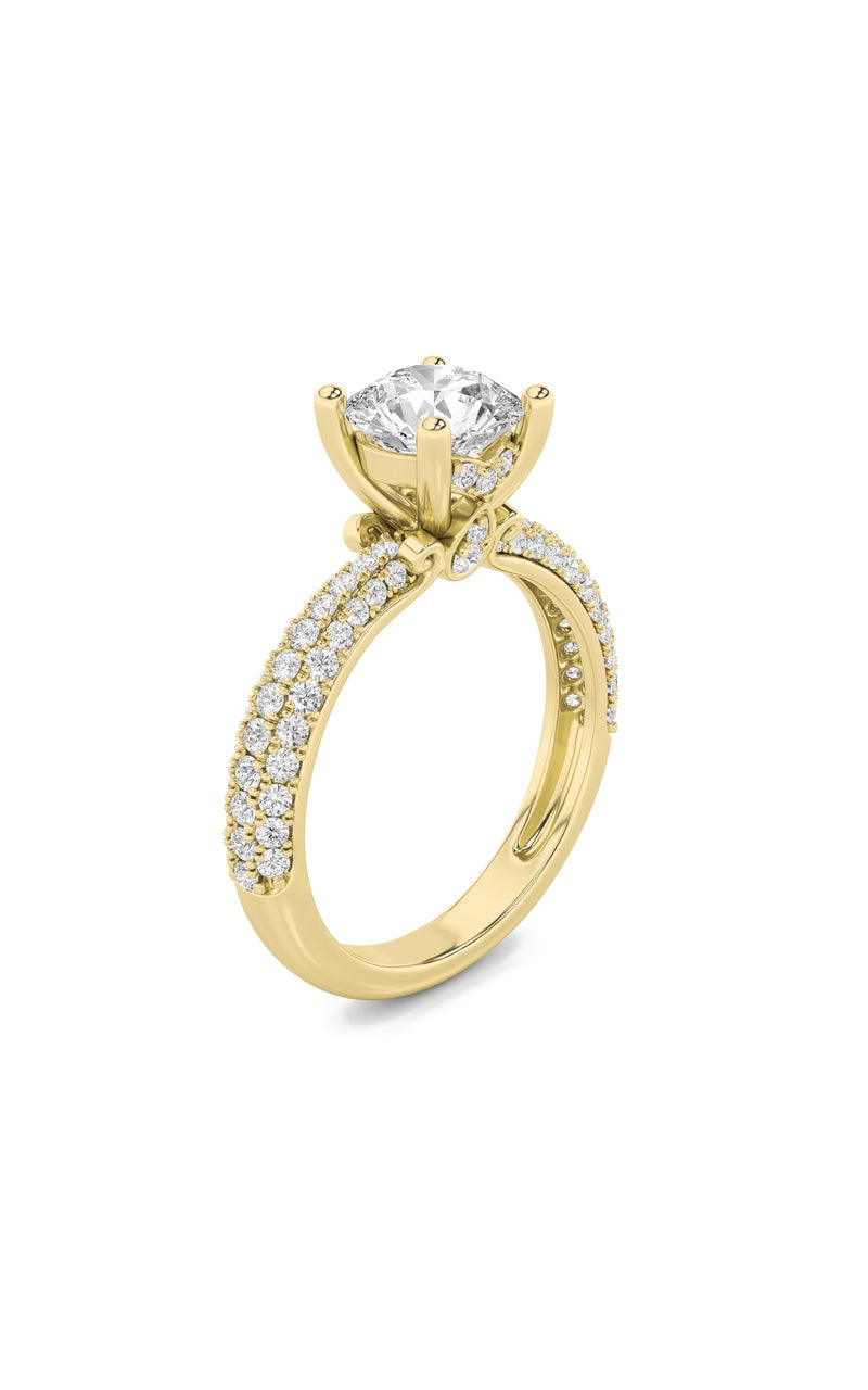2Cttw Round Shaped Lab Grown Diamond (F/VS) ThreeRow Micro Pave Engagement Ring in 14K Gold