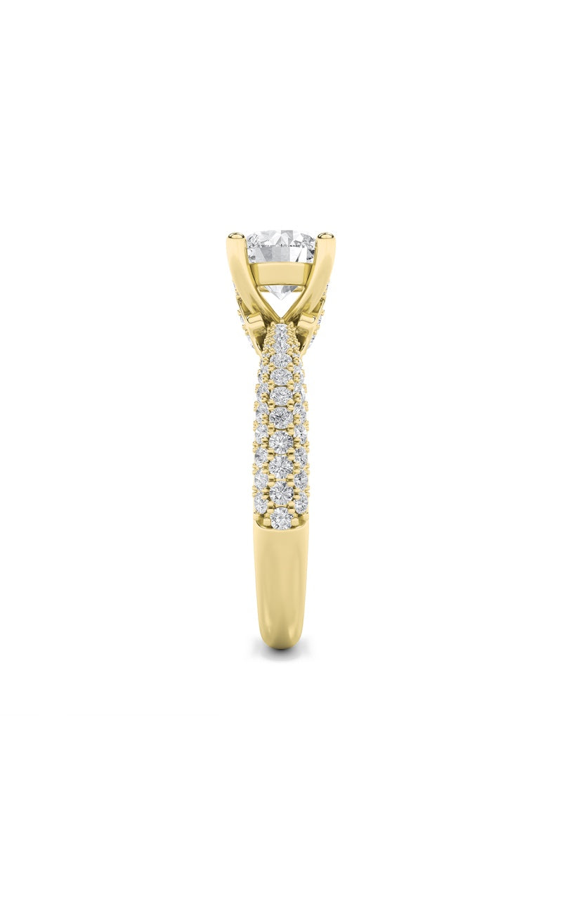 2Cttw Round Shaped Lab Grown Diamond (F/VS) ThreeRow Micro Pave Engagement Ring in 14K Gold
