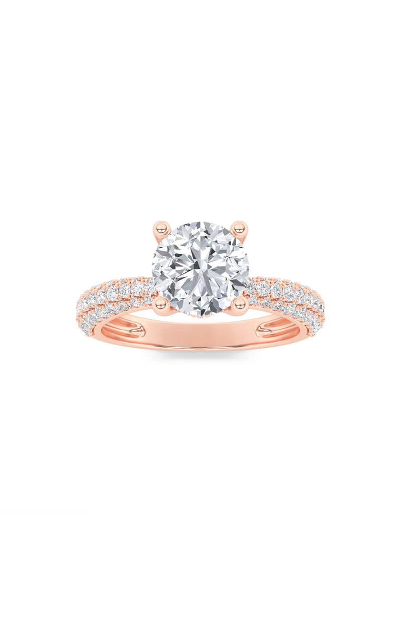 2CTW Round Shaped Lab Grown Diamond (F/VS) Three Row Micro Pave Engagement Ring in 14K Gold