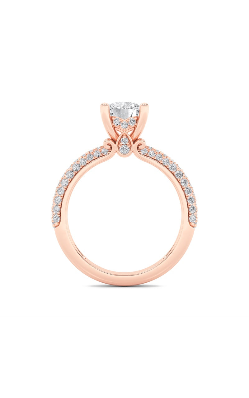 2Cttw Round Shaped Lab Grown Diamond (F/VS) ThreeRow Micro Pave Engagement Ring in 14K Gold