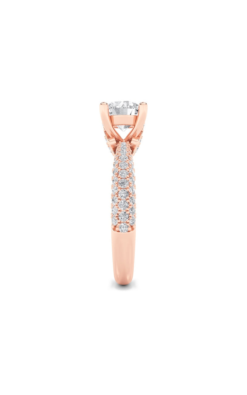 2CTW Round Shaped Lab Grown Diamond (F/VS) Three Row Micro Pave Engagement Ring in 14K Gold