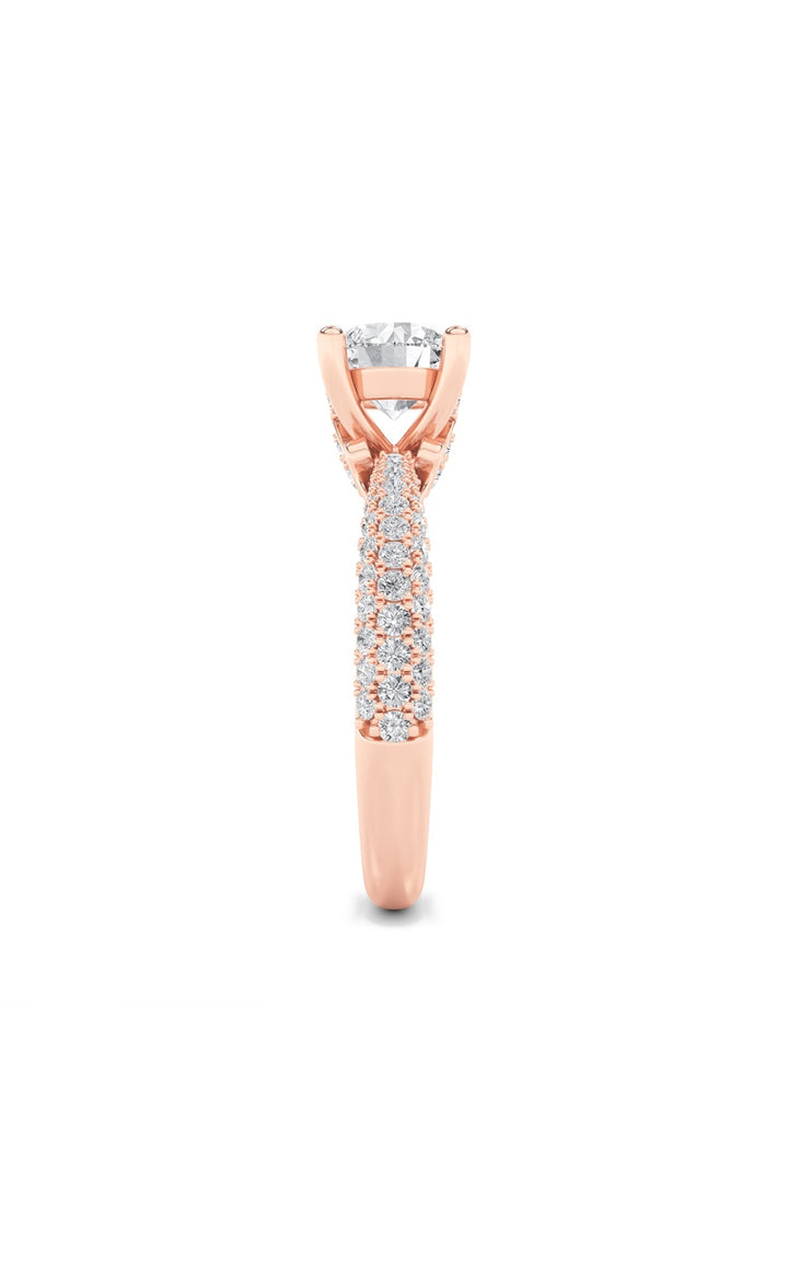 2CTW Round Shaped Lab Grown Diamond (F/VS) Three Row Micro Pave Engagement Ring in 14K Gold