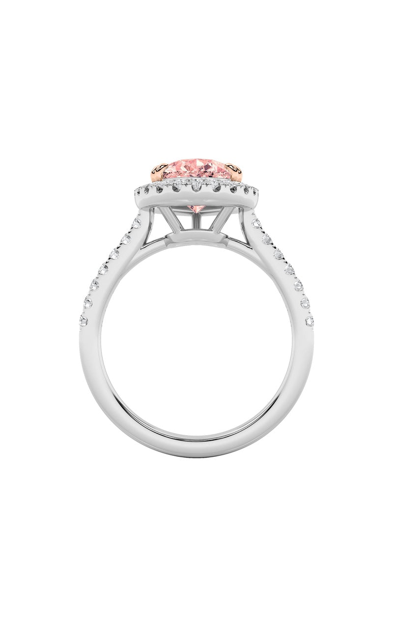 3CTW Pear Shaped Lab Grown Diamond (F/VS) Bolld Accented Halo Engagement Ring in 14K Gold