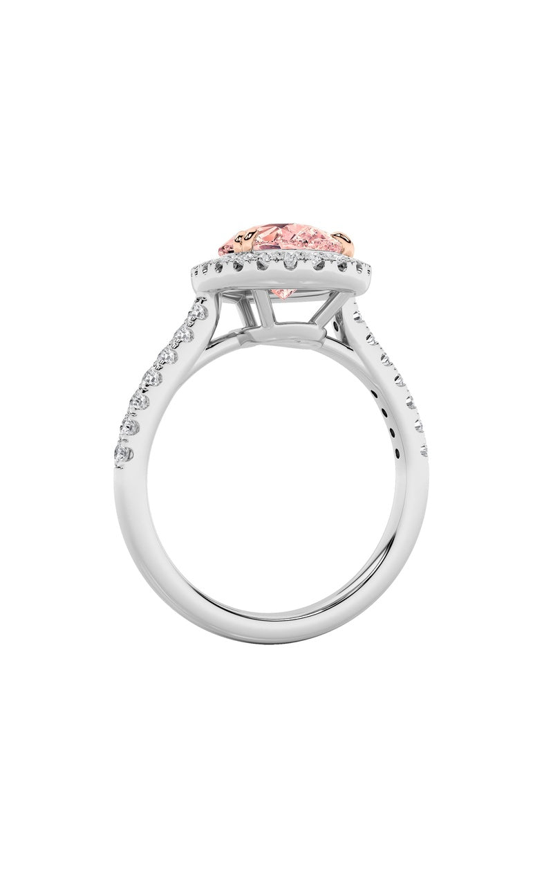 3CTW Pear Shaped Lab Grown Diamond (F/VS) Bolld Accented Halo Engagement Ring in 14K Gold