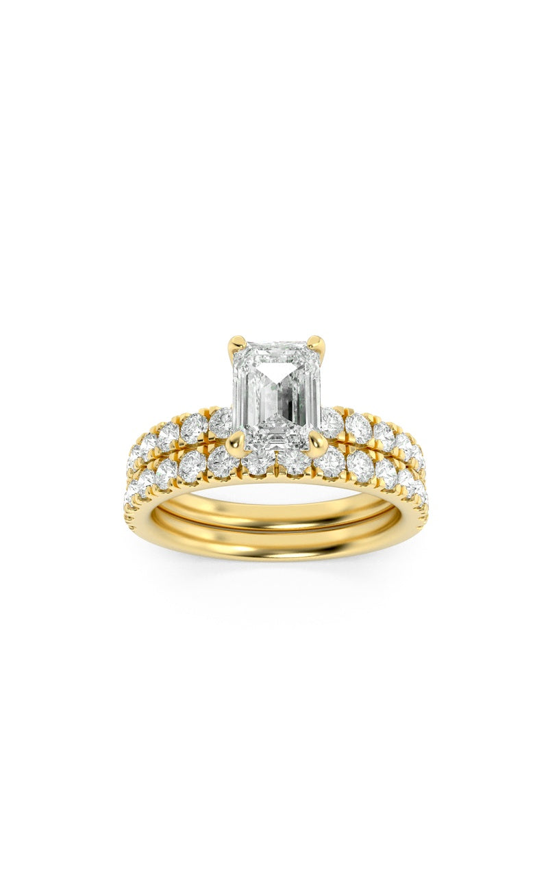 2Cttw Emerald Shaped Lab Grown Diamond (F/VS) Classic Accented  Set With Band and Engagement Ring in14K Gold