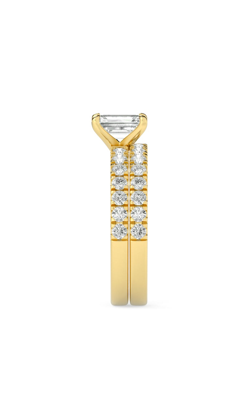2CTW Emerald Shaped Lab Grown Diamond (F/VS) Classic Accented  Set With Band and Engagement Ring in 14K Gold