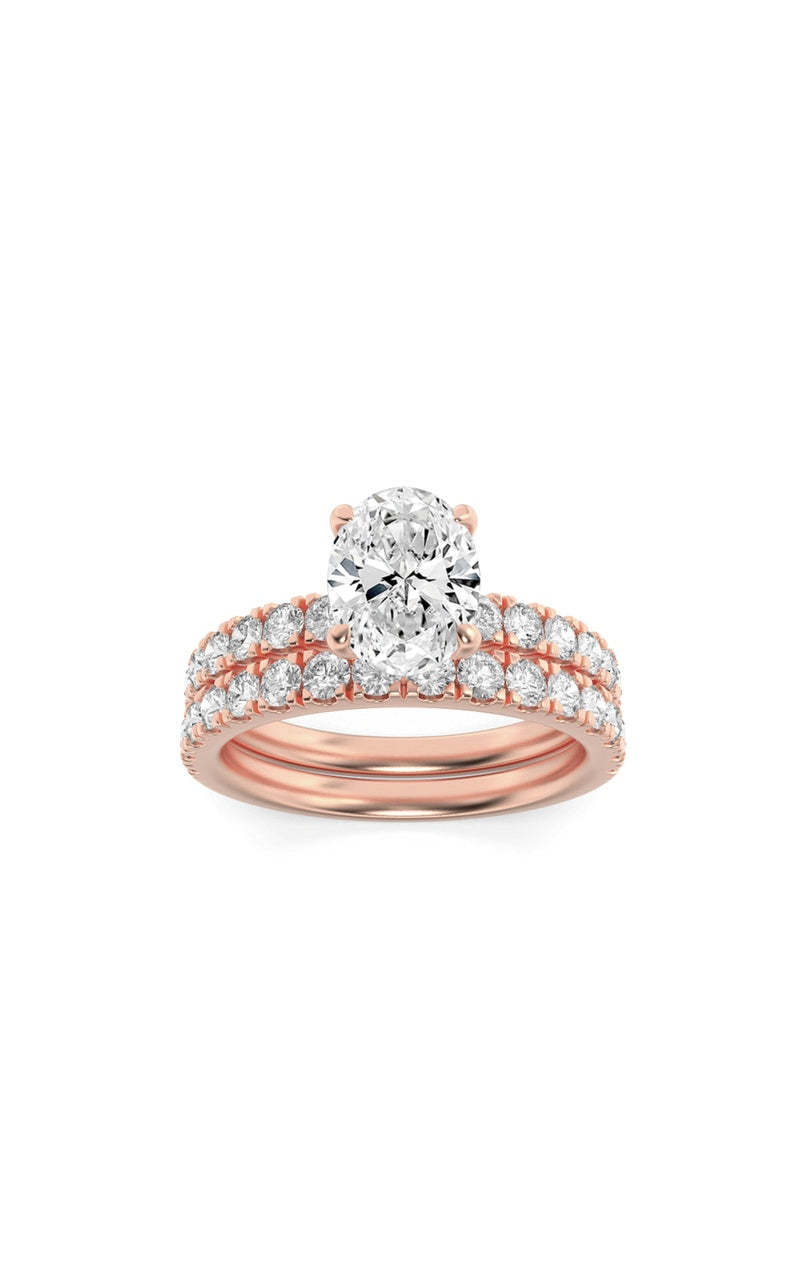 2CTW Oval Shaped Lab Grown Diamond (F/VS) Classic Accented  Set With Band and Engagement Ring in 14K Gold