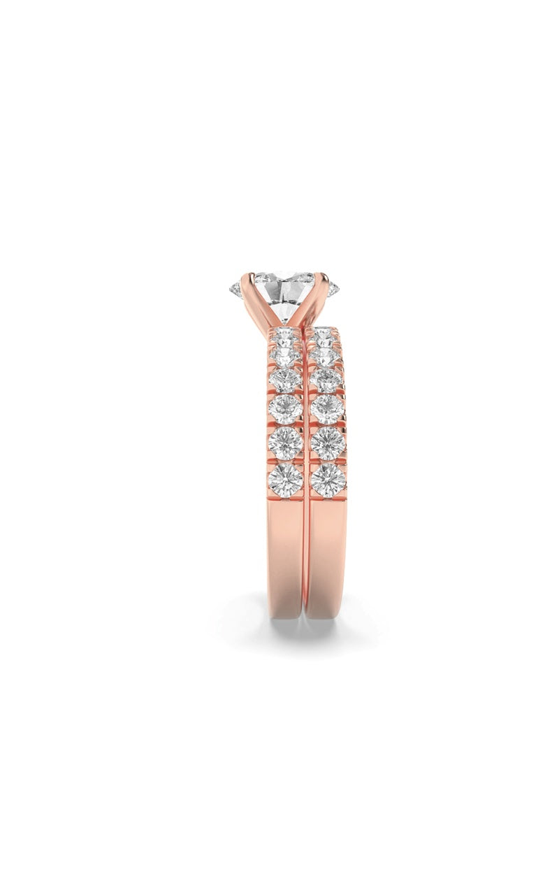 2CTW Oval Shaped Lab Grown Diamond (F/VS) Classic Accented  Set With Band and Engagement Ring in 14K Gold, 14K Rose Gold