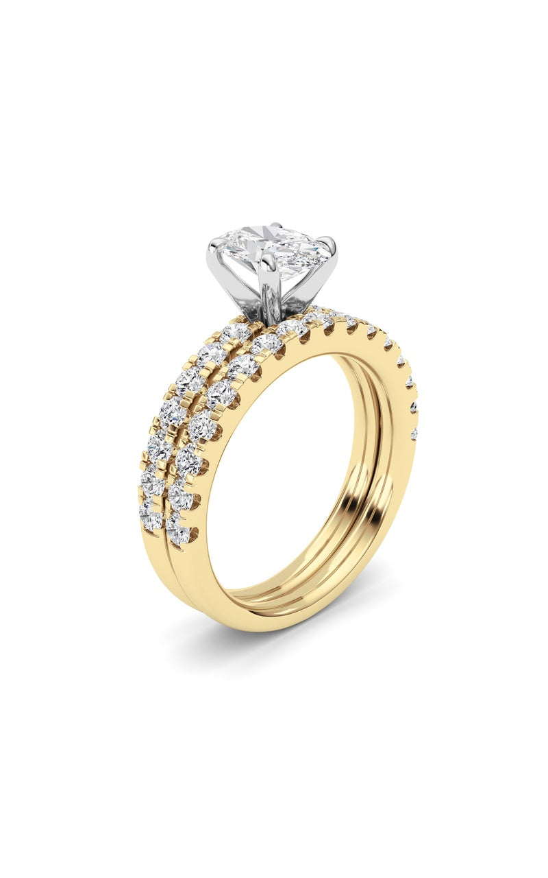 2Cttw Oval Shaped Lab Grown Diamond (F/VS) Classic Accented  Set With Band and Engagement Ring in 14K Gold