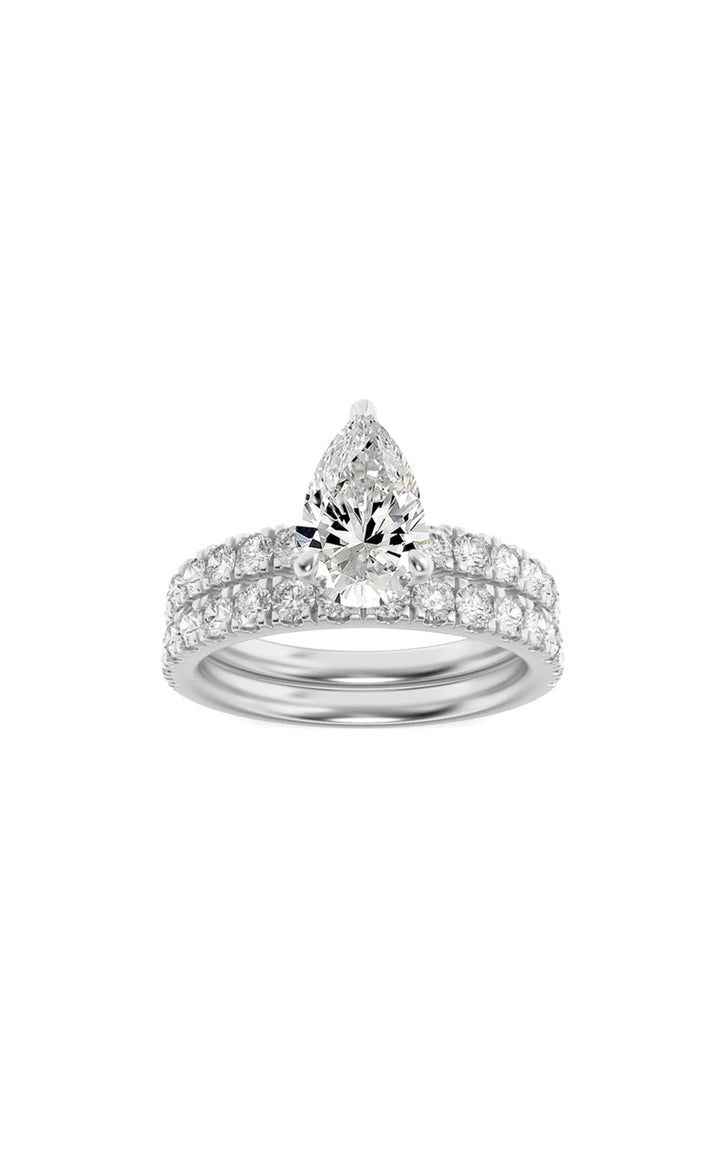 2Cttw Pear Shaped Lab Grown Diamond (F/VS) ClassicAccented  Set With Band and Engagement Ring in 14K Gold