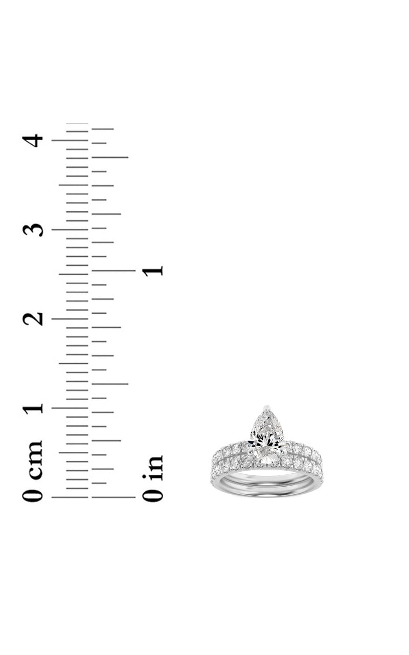 2CTW Pear Shaped Lab Grown Diamond (F/VS) Classic Accented  Set With Band and Engagement Ring in 14K Gold, 14K White Gold