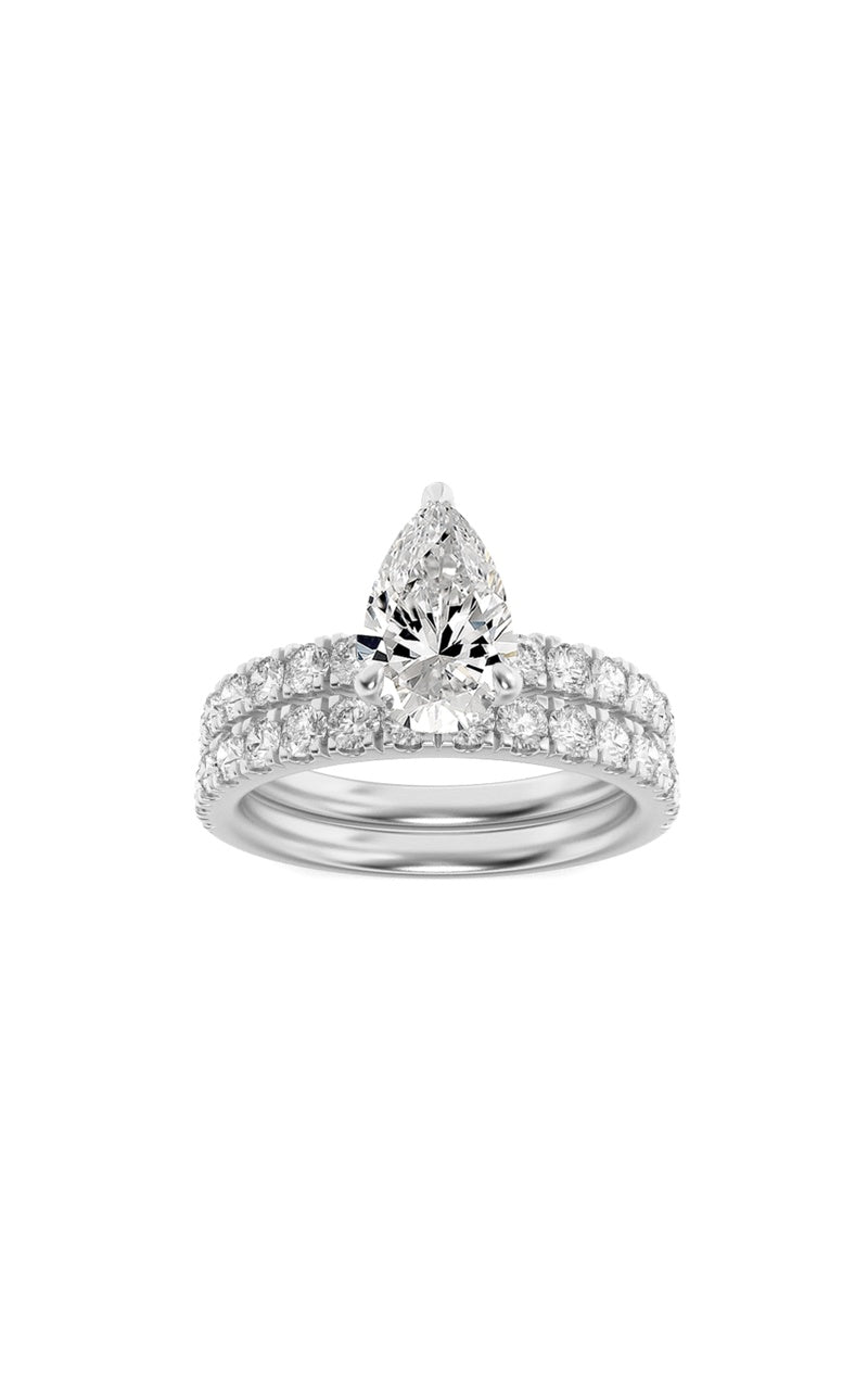 2CTW Pear Shaped Lab Grown Diamond (F/VS) Classic Accented  Set With Band and Engagement Ring in 14K Gold