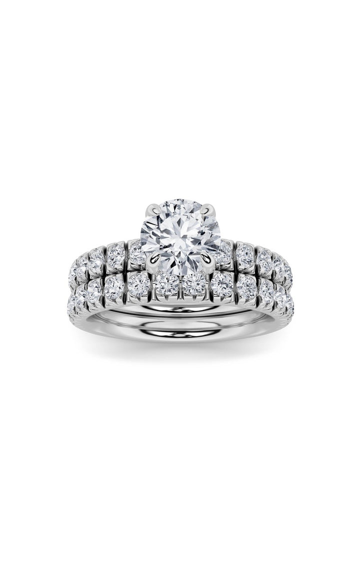 2Cttw Round Shaped Lab Grown Diamond (F/VS) Classic Accented Set With Band and Engagement Ring in 14K Gold
