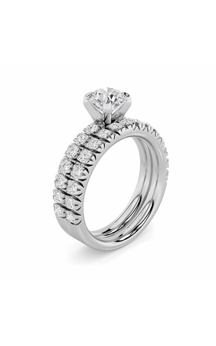 2CTW Round Shaped Lab Grown Diamond (F/VS) Classic Accented Set With Band and Engagement Ring in 14K Gold