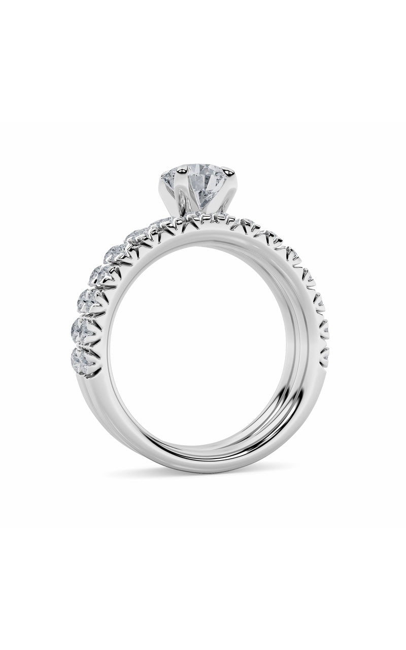 2Cttw Round Shaped Lab Grown Diamond (F/VS) Classic Accented Set With Band and Engagement Ring in 14K Gold
