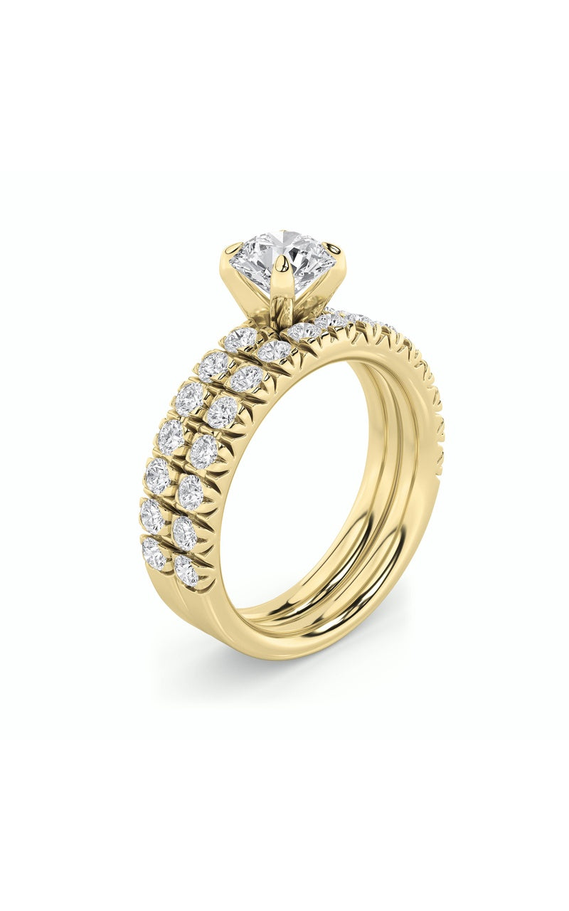 2Cttw Round Shaped Lab Grown Diamond (F/VS) Classic Accented Set With Band and Engagement Ring in 14K Gold