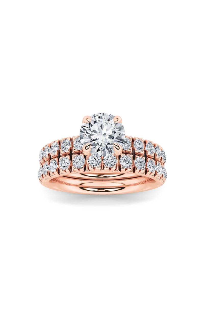 2Cttw Round Shaped Lab Grown Diamond (F/VS) Classic Accented Set With Band and Engagement Ring in 14K Gold