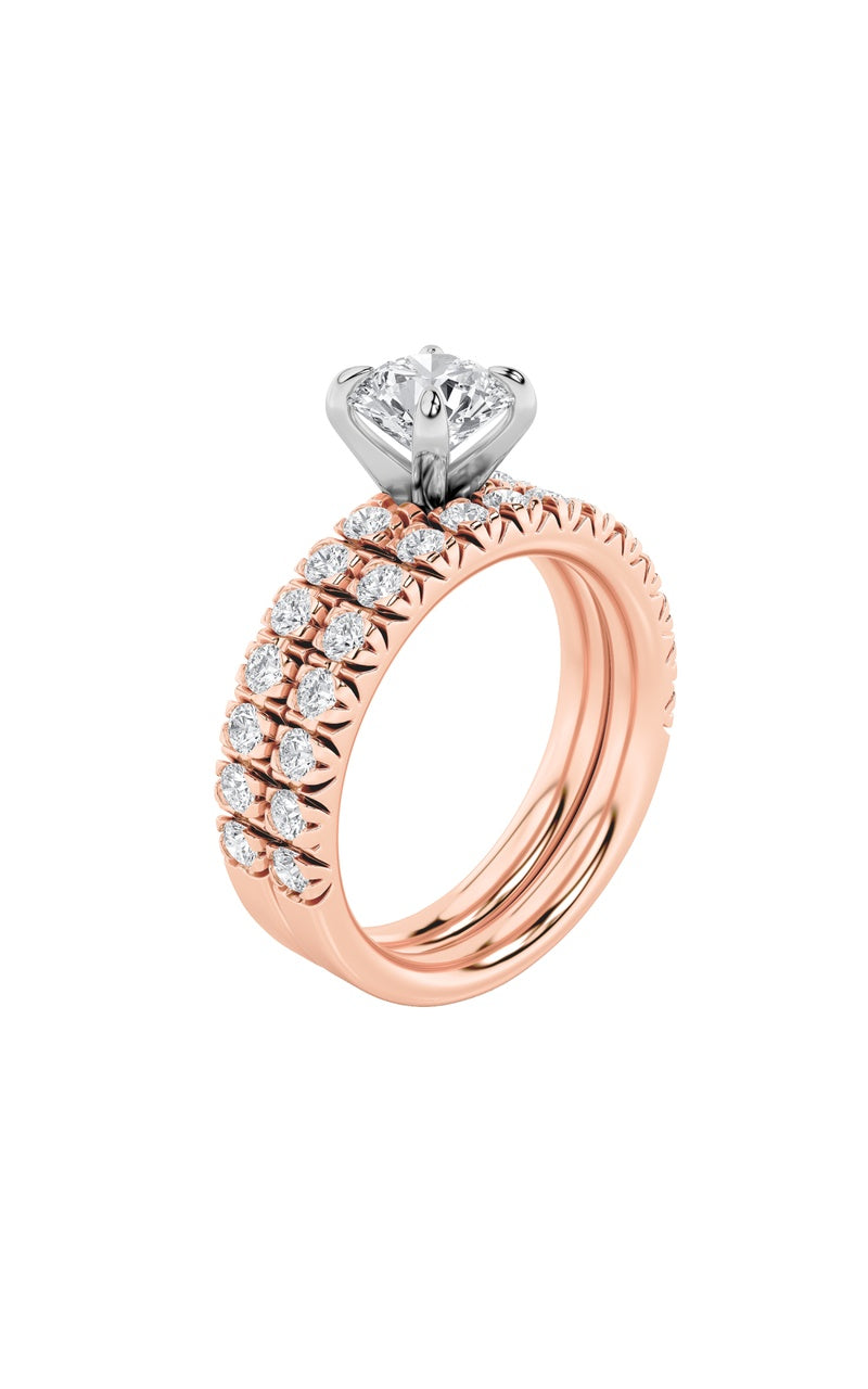 2Cttw Round Shaped Lab Grown Diamond (F/VS) Classic Accented Set With Band and Engagement Ring in 14K Gold