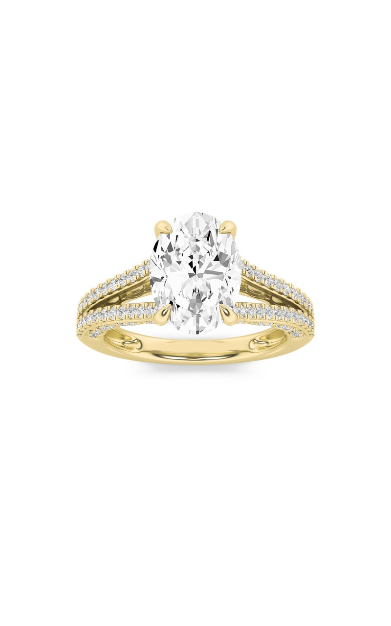 2CTW Oval Shaped Lab Grown Diamond (F/VS) Split Shank Accented Engagement Ring in 14K Gold, 14K Yellow Gold