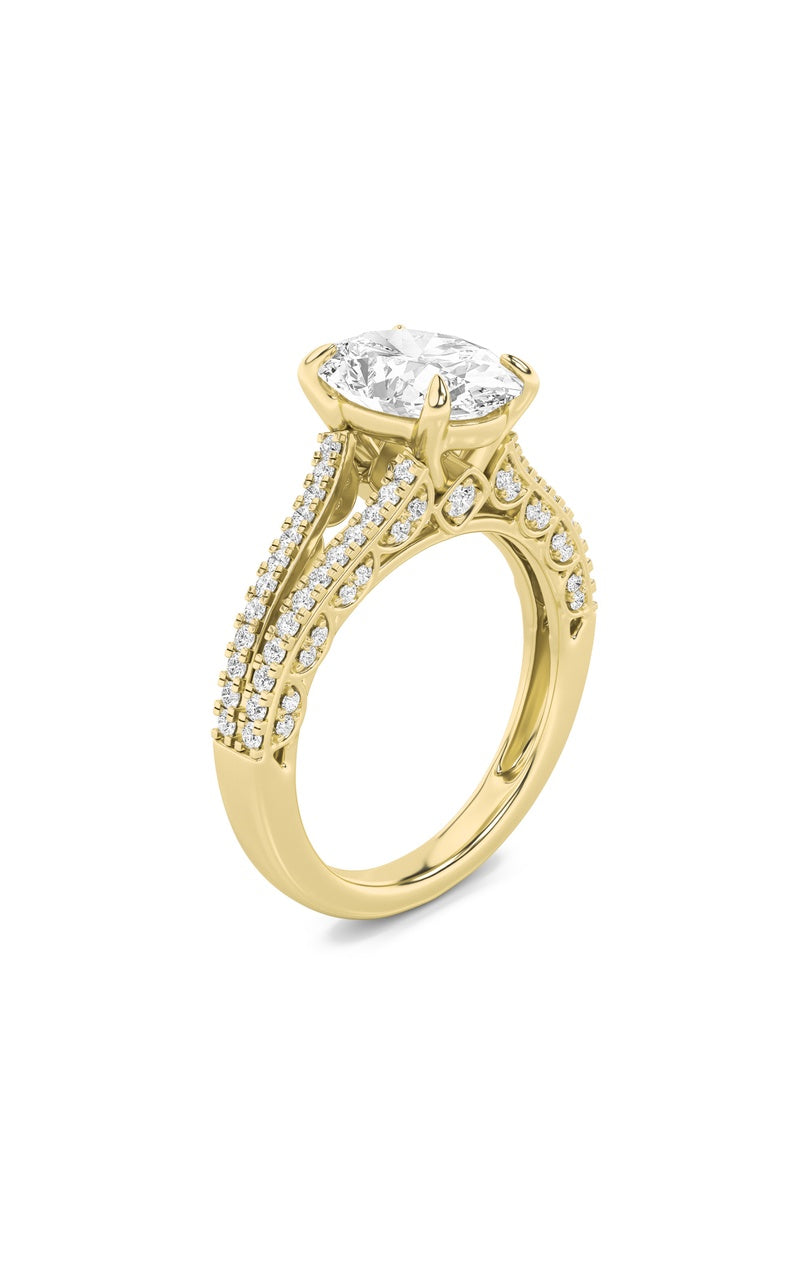 2CTW Oval Shaped Lab Grown Diamond (F/VS) Split Shank Accented Engagement Ring in 14K Gold, 14K Yellow Gold
