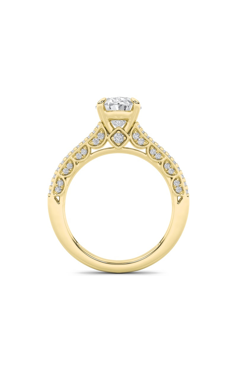 2CTW Oval Shaped Lab Grown Diamond (F/VS) Split Shank Accented Engagement Ring in 14K Gold, 14K Yellow Gold