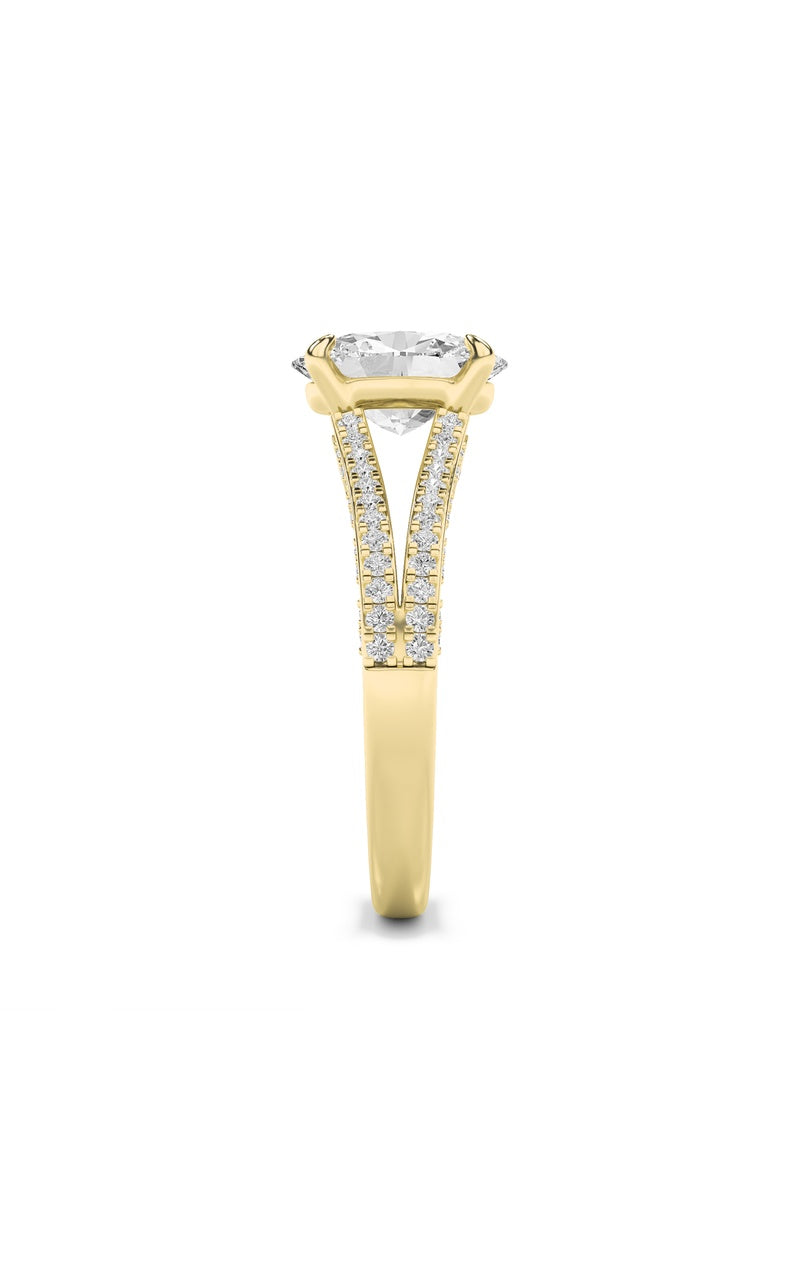 2CTW Oval Shaped Lab Grown Diamond (F/VS) Split Shank Accented Engagement Ring in 14K Gold