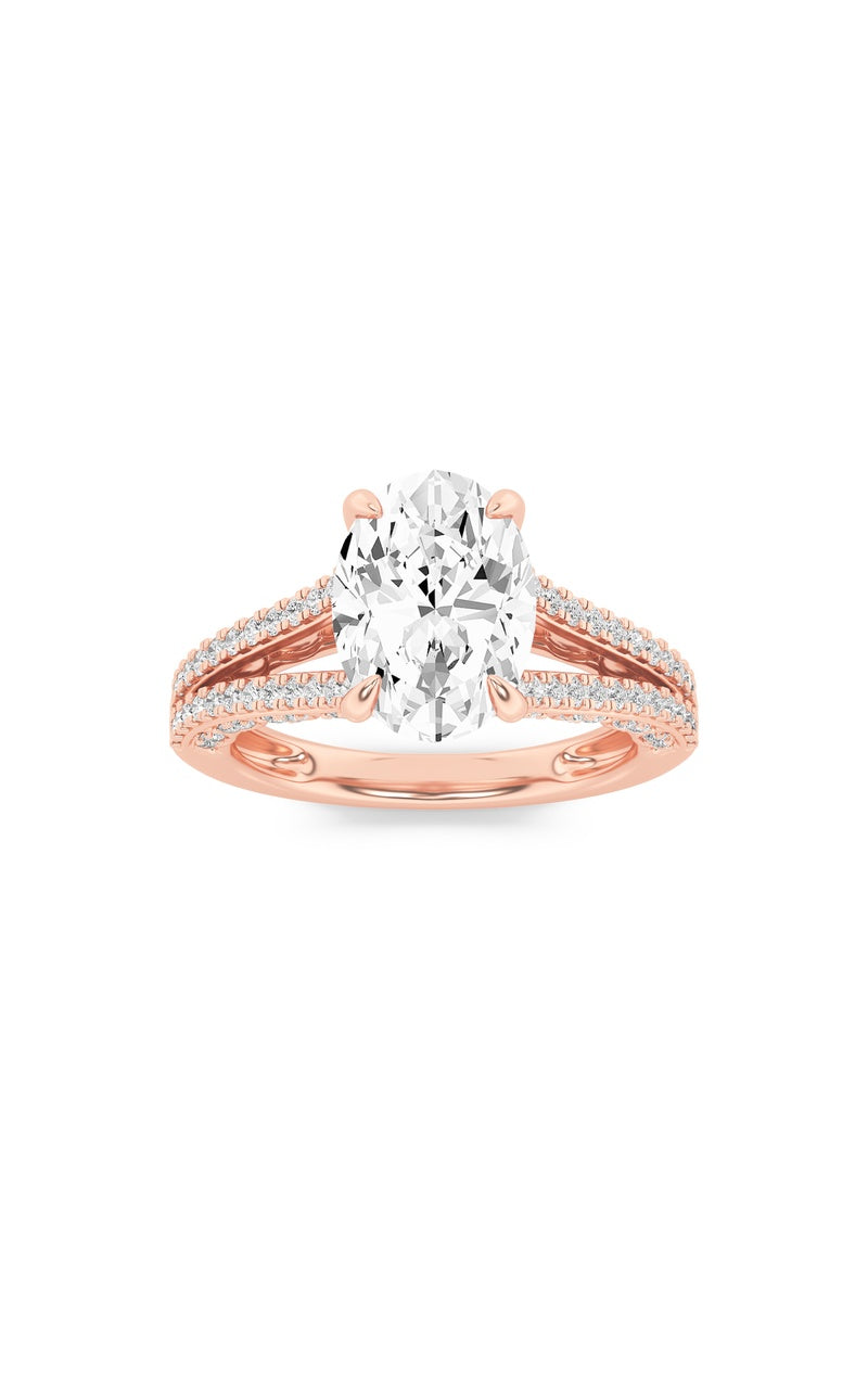 2CTW Oval Shaped Lab Grown Diamond (F/VS) Split Shank Accented Engagement Ring in 14K Gold, 14K Rose Gold