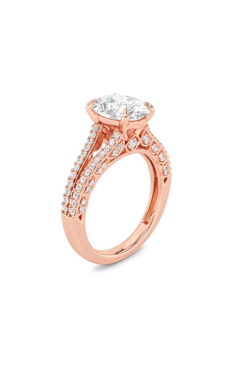 2CTW Oval Shaped Lab Grown Diamond (F/VS) Split Shank Accented Engagement Ring in 14K Gold, 14K Rose Gold