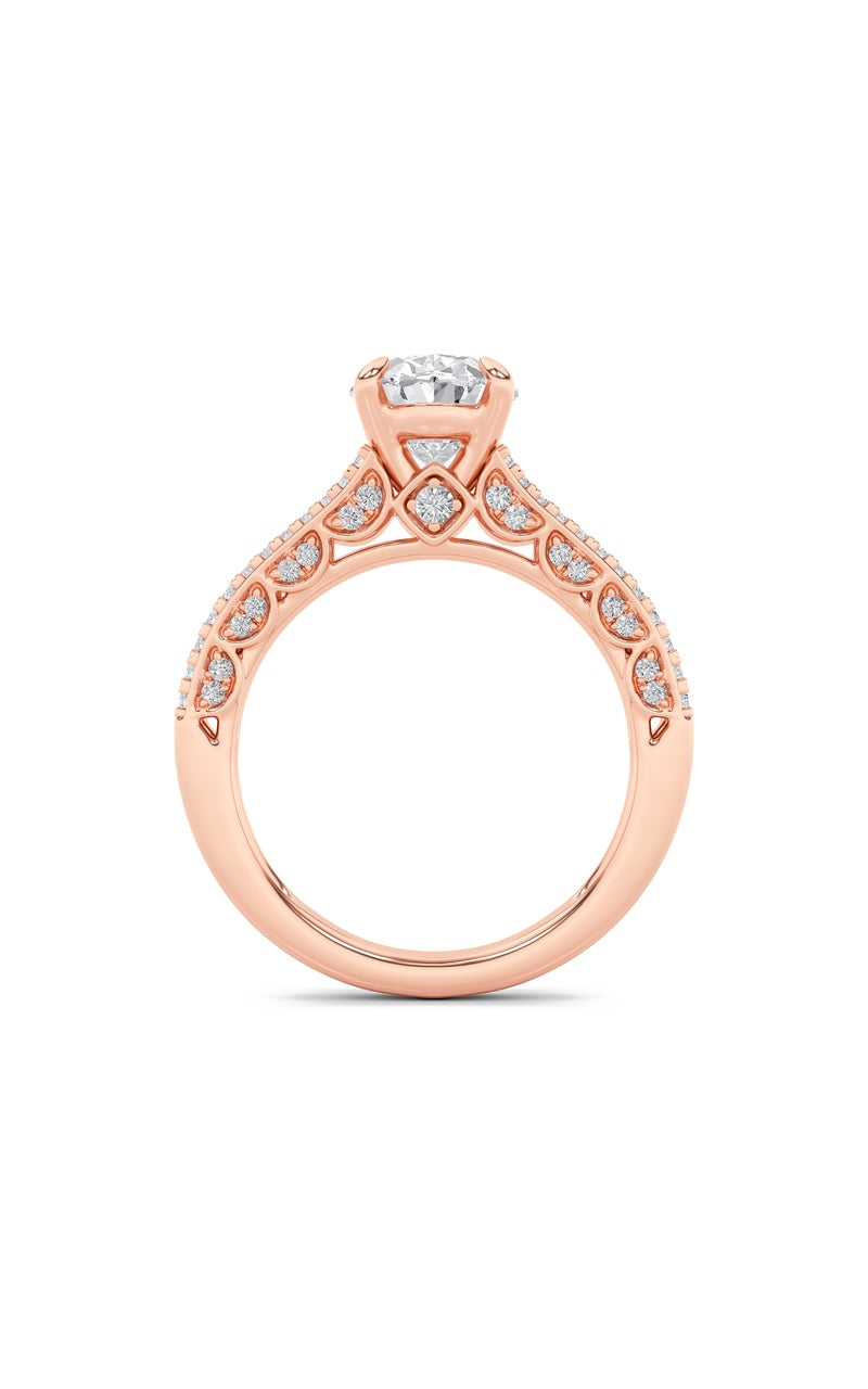 2CTW Oval Shaped Lab Grown Diamond (F/VS) Split Shank Accented Engagement Ring in 14K Gold, 14K Rose Gold