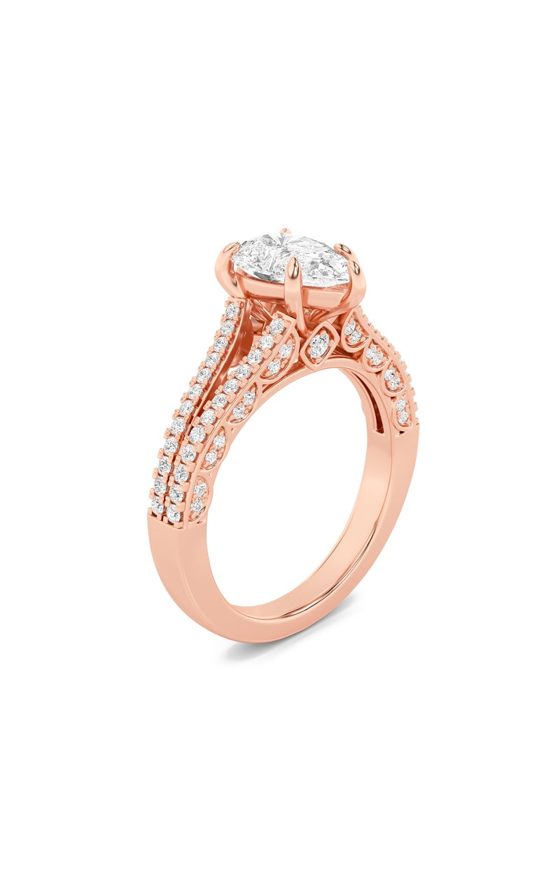2CTW Pear Shaped Lab Grown Diamond (F/VS) Split Shank Accented Engagement Ring in 14K Gold, 14K Rose Gold