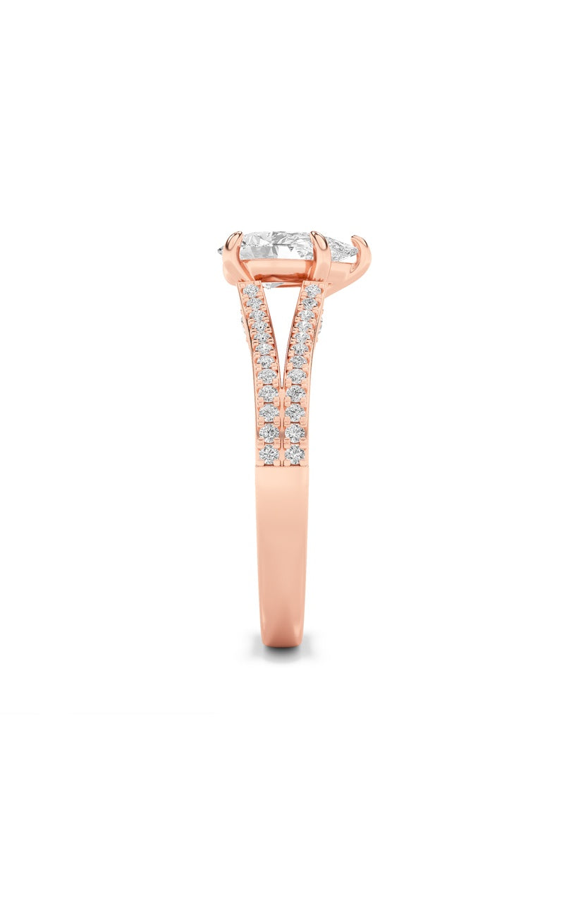 2Cttw Pear Shaped Lab Grown Diamond (F/VS) Split Shank Accented Engagement Ring in 14K Gold