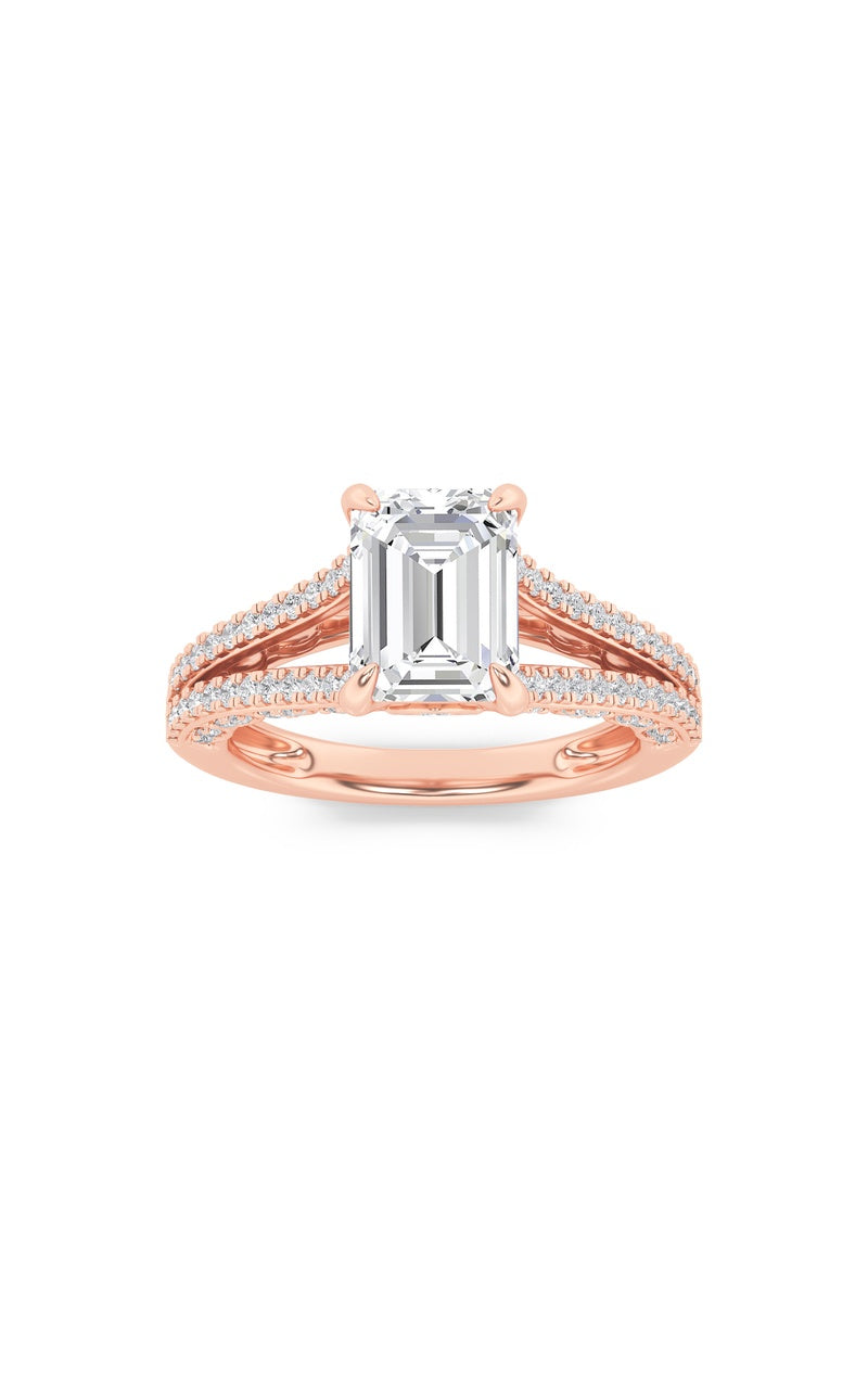 2CTW Radiant Shaped Lab Grown Diamond (F/VS) Split Shank Accented Engagement Ring in 14K Gold, 14K Rose Gold