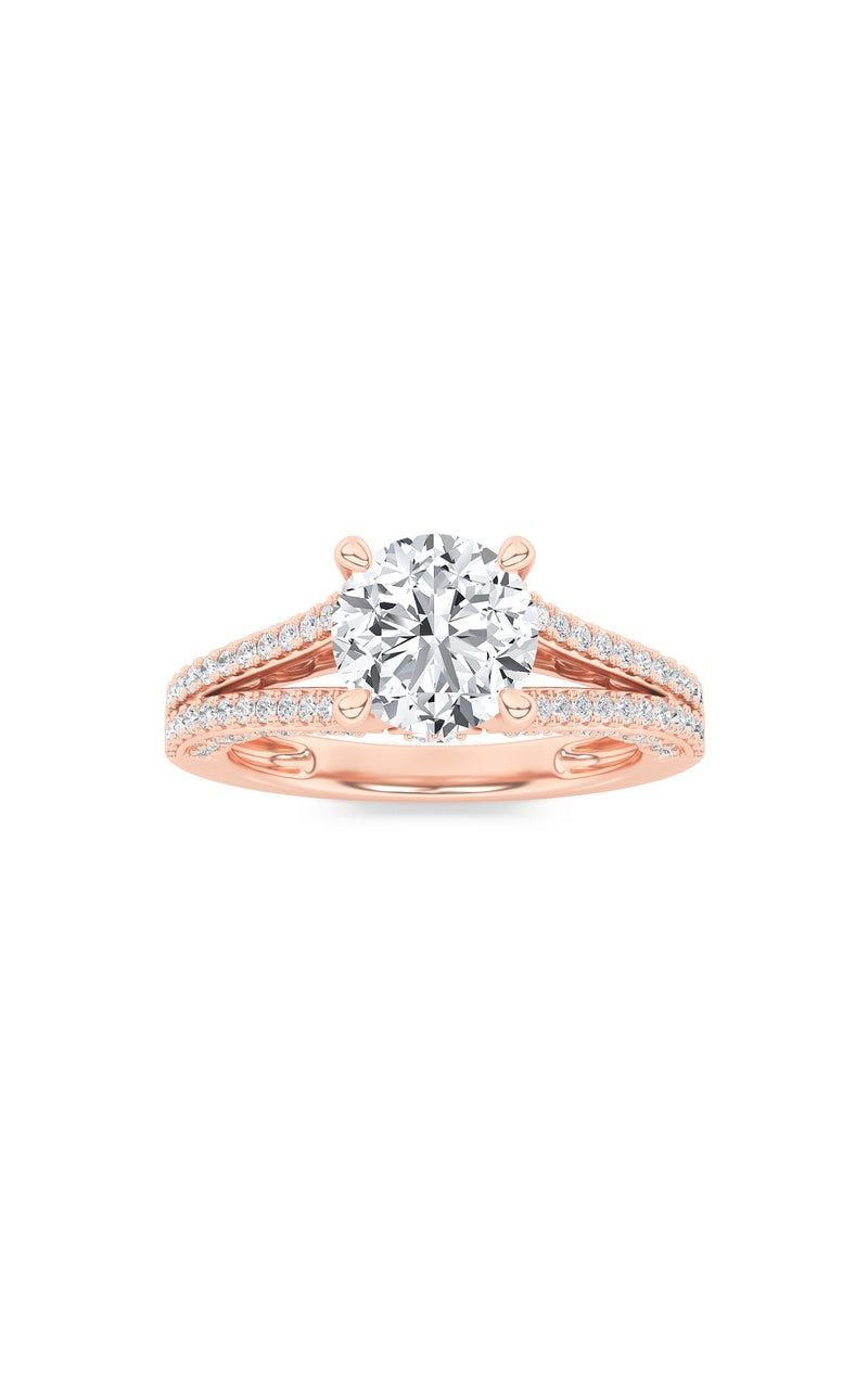 2Cttw Round Shaped Lab Grown Diamond (F/VS) SplitShank Accented Engagement Ring in 14K Gold