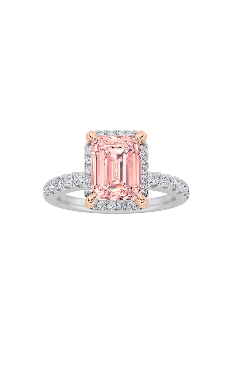 2Cttw Emerald Shaped Lab Grown Diamond (F/VS) HaloAccented Engagement Ring in 14K Gold