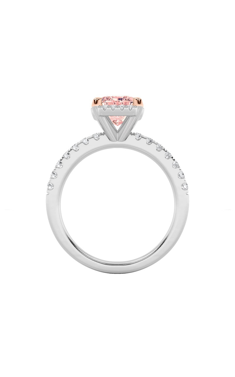 2Cttw Emerald Shaped Lab Grown Diamond (F/VS) HaloAccented Engagement Ring in 14K Gold