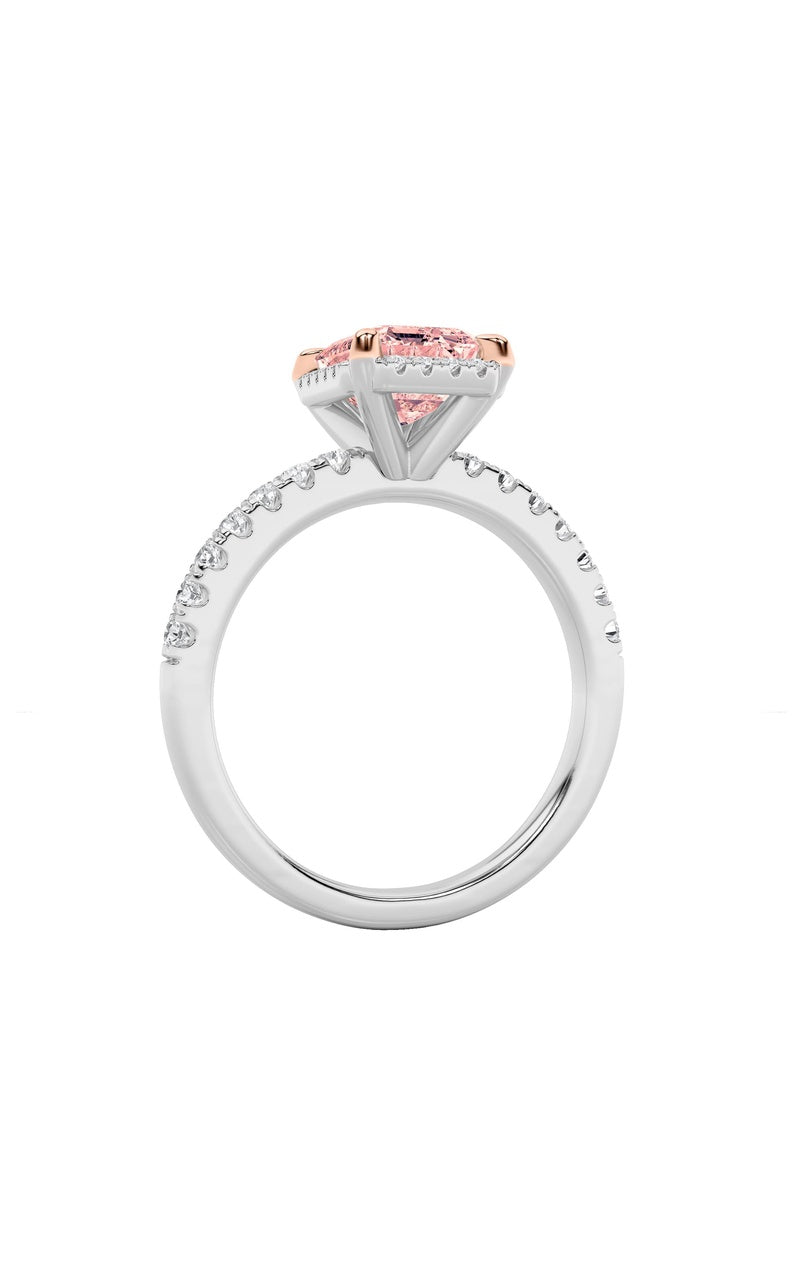 2Cttw Emerald Shaped Lab Grown Diamond (F/VS) HaloAccented Engagement Ring in 14K Gold