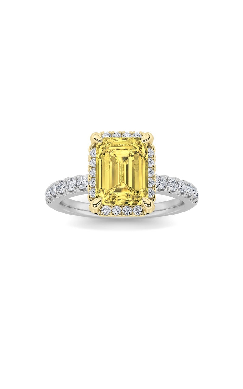 2CTW Emerald Shaped Lab Grown Diamond (F/VS) Halo Accented Engagement Ring in 14K Gold, 14K White Gold