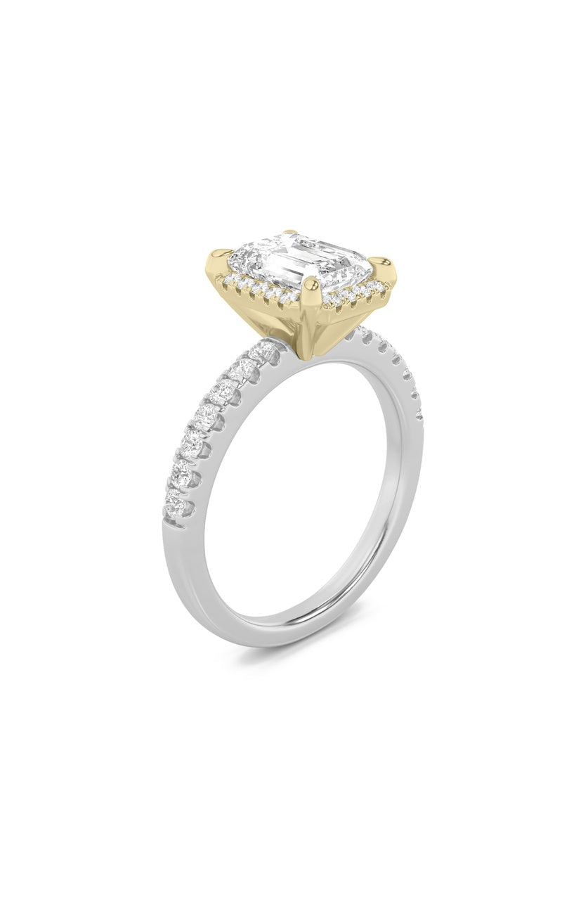 2CTW Emerald Shaped Lab Grown Diamond (F/VS) Halo Accented Engagement Ring in 14K Gold, 14K White Gold