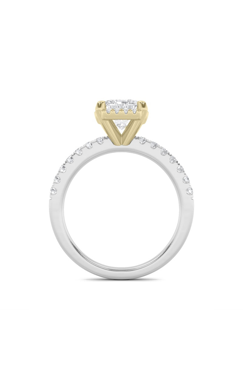 2CTW Emerald Shaped Lab Grown Diamond (F/VS) Halo Accented Engagement Ring in 14K Gold, 14K White Gold