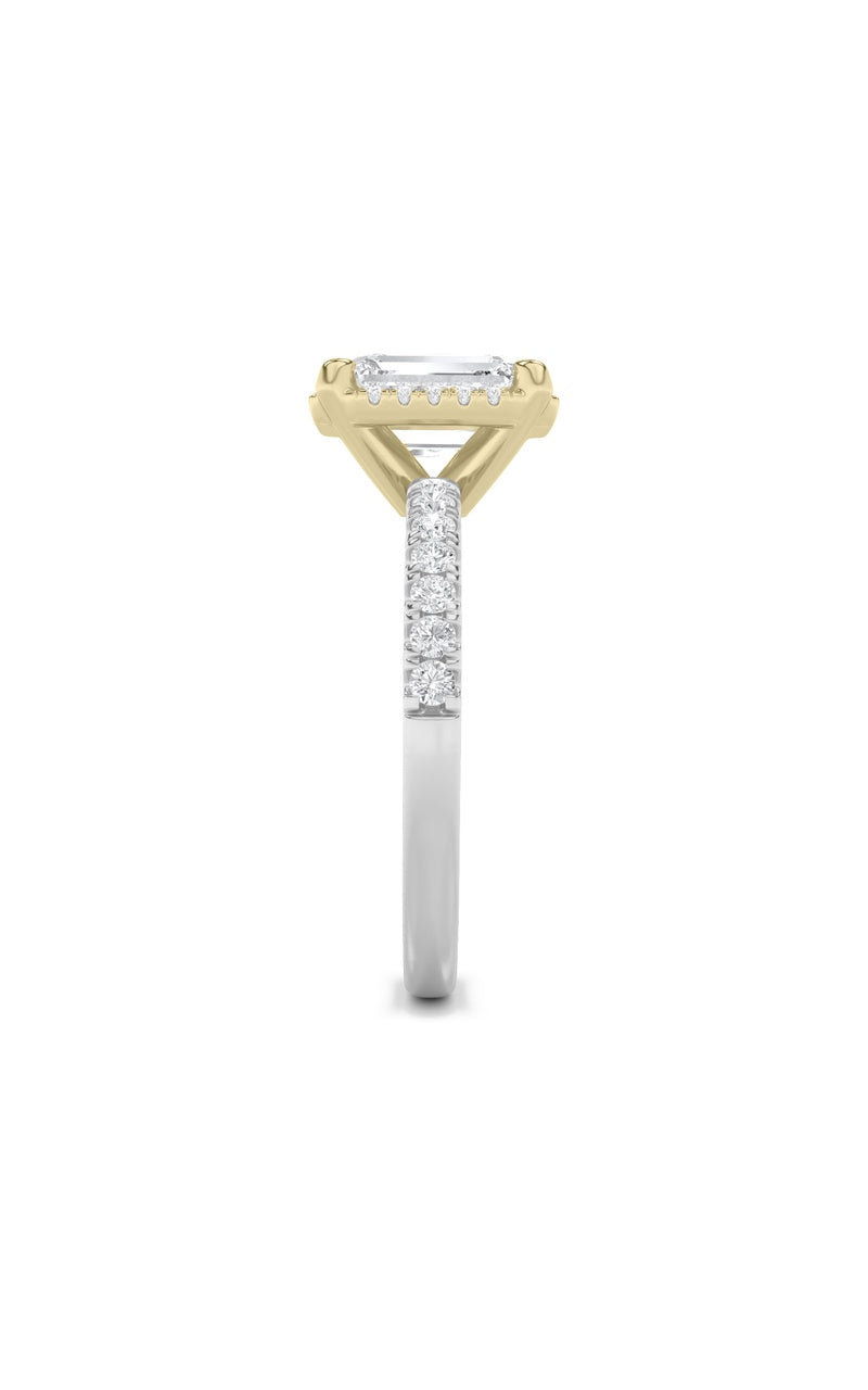 2CTW Emerald Shaped Lab Grown Diamond (F/VS) Halo Accented Engagement Ring in 14K Gold, 14K White Gold