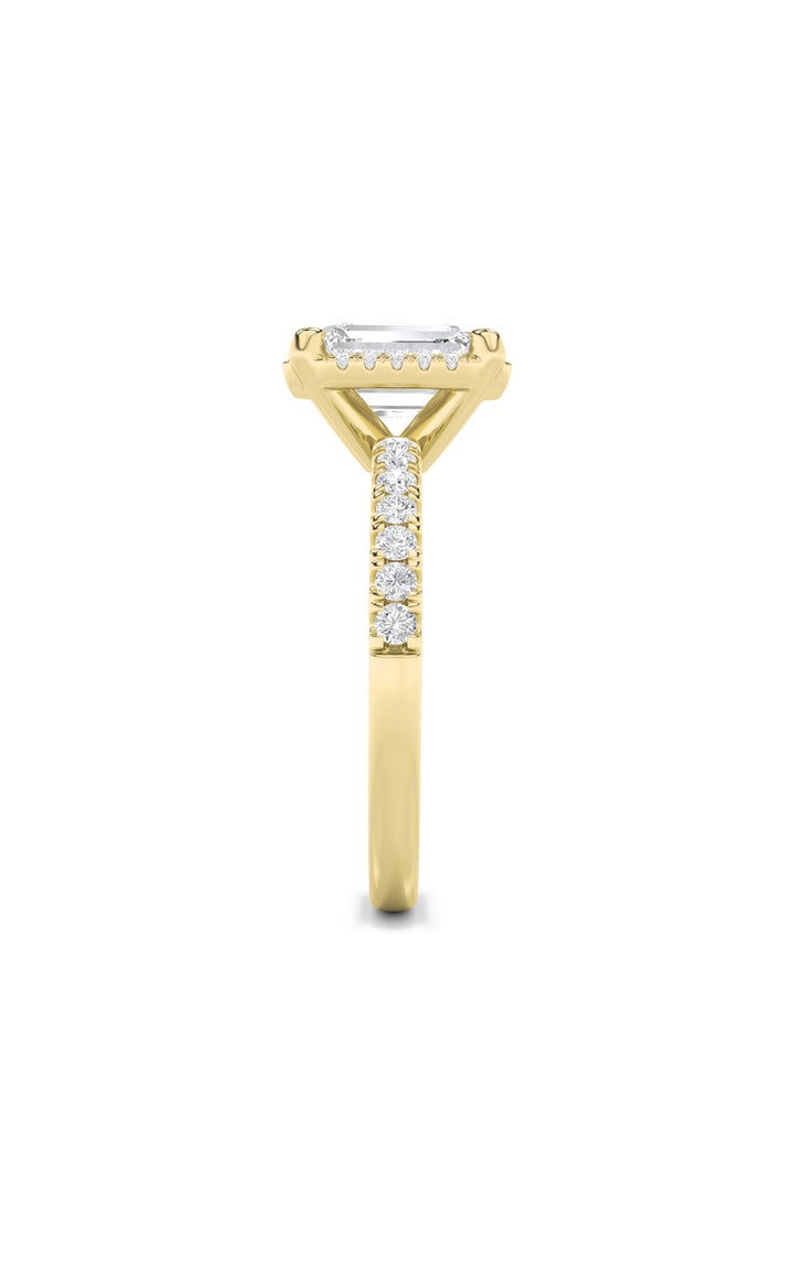 2Cttw Emerald Shaped Lab Grown Diamond (F/VS) HaloAccented Engagement Ring in 14K Gold
