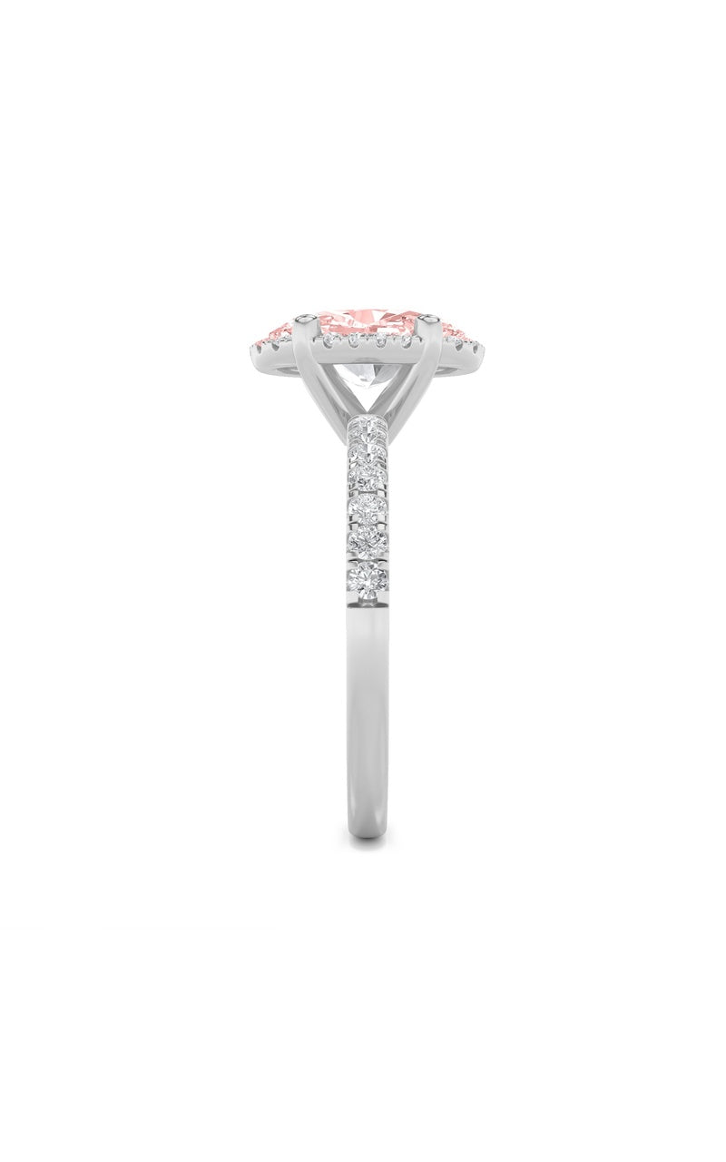 2CTW Oval Shaped Lab Grown Diamond (F/VS) Halo Accented Engagement Ring in 14K Gold, 14K White Gold