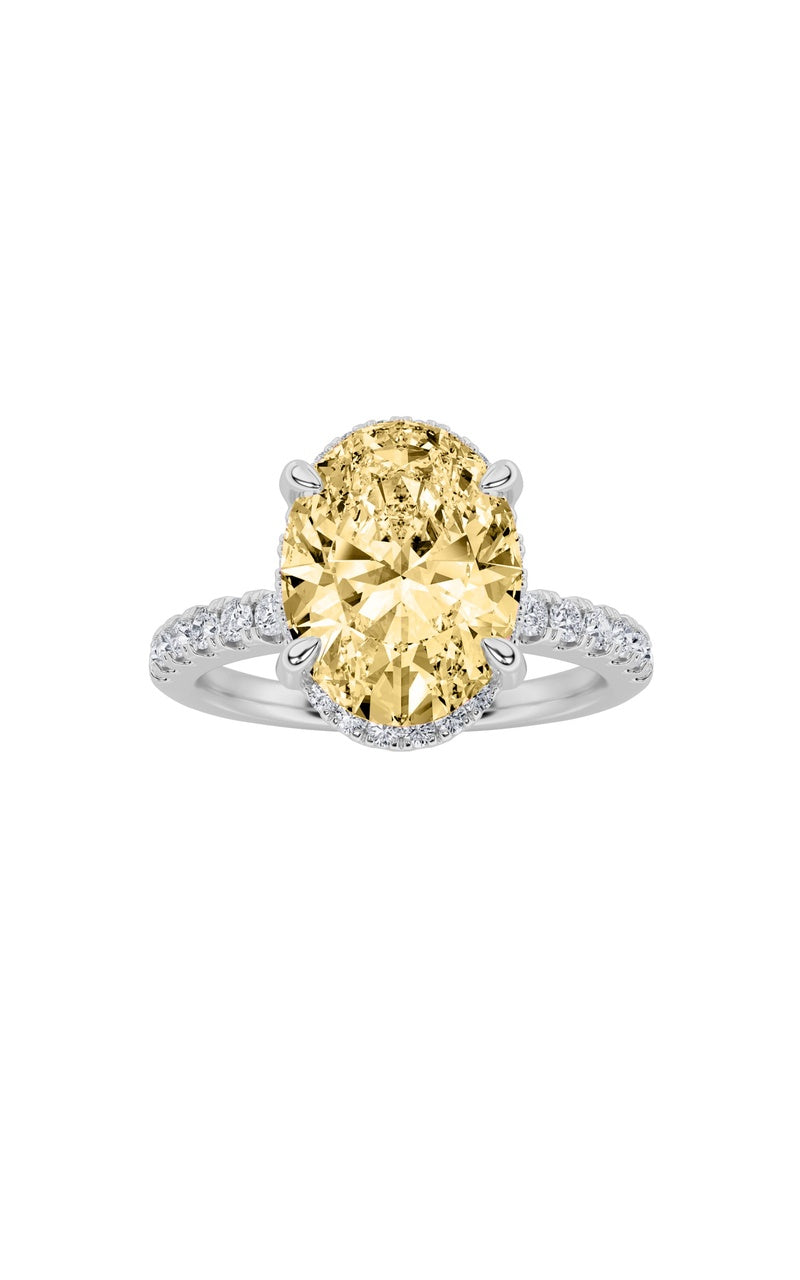 2CTW Oval Shaped Lab Grown Diamond (F/VS) Halo Accented Engagement Ring in 14K Gold