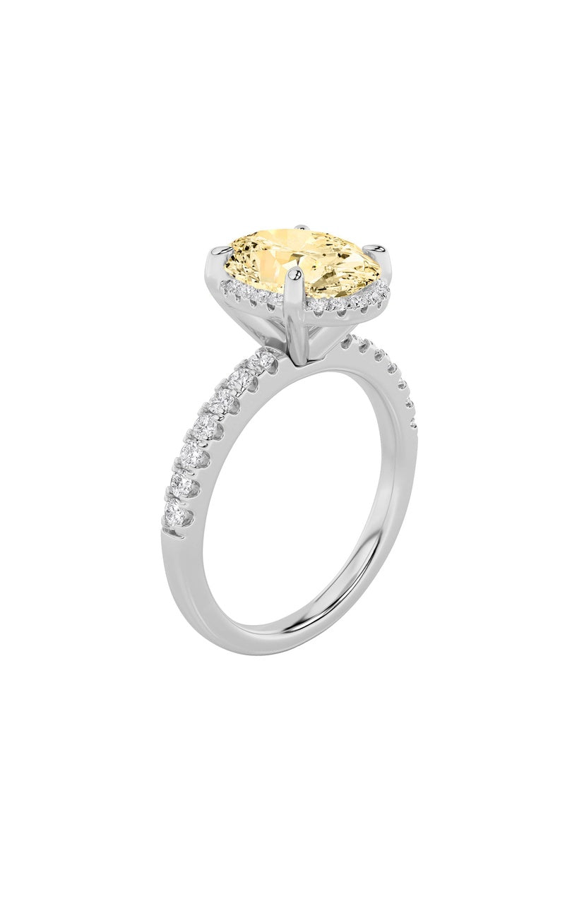 2CTW Oval Shaped Lab Grown Diamond (F/VS) Halo Accented Engagement Ring in 14K Gold, 14K White Gold