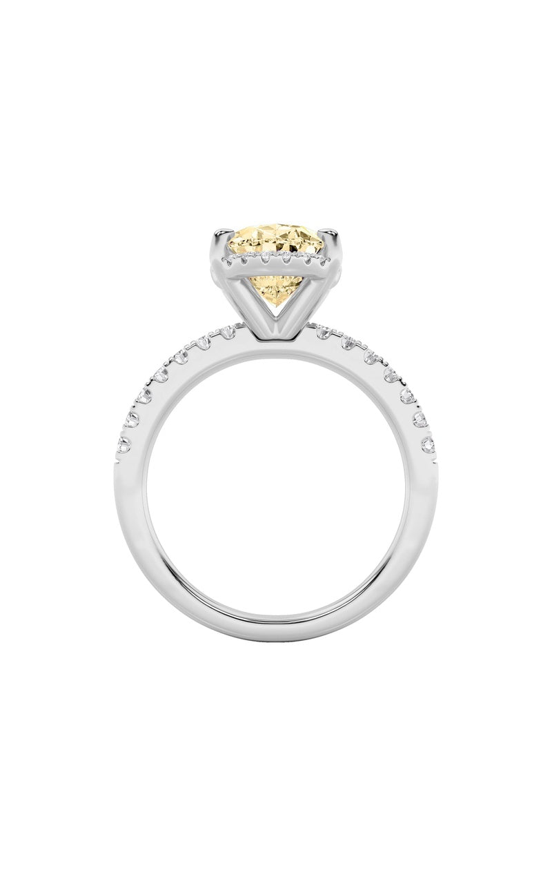 2CTW Oval Shaped Lab Grown Diamond (F/VS) Halo Accented Engagement Ring in 14K Gold, 14K White Gold