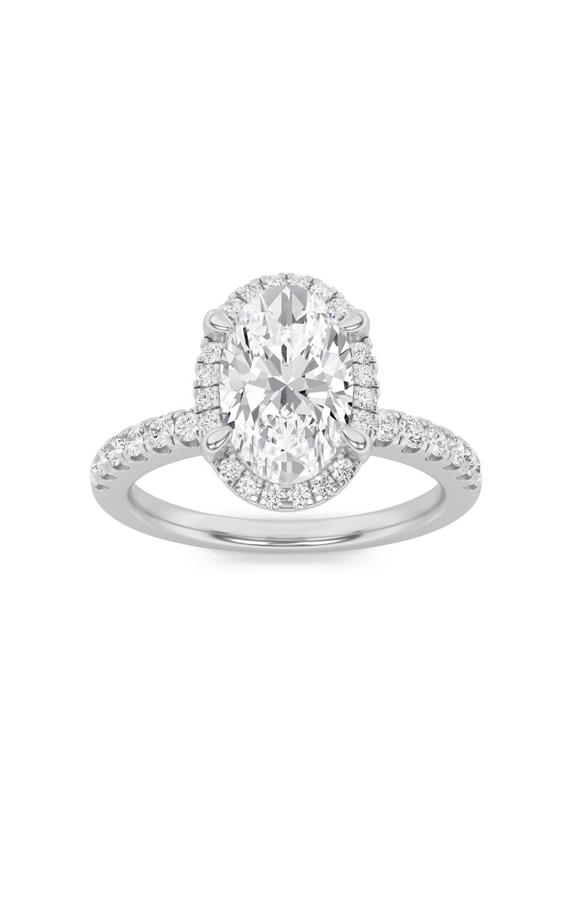 2CTW Oval Shaped Lab Grown Diamond (F/VS) Halo Accented Engagement Ring in 14K Gold