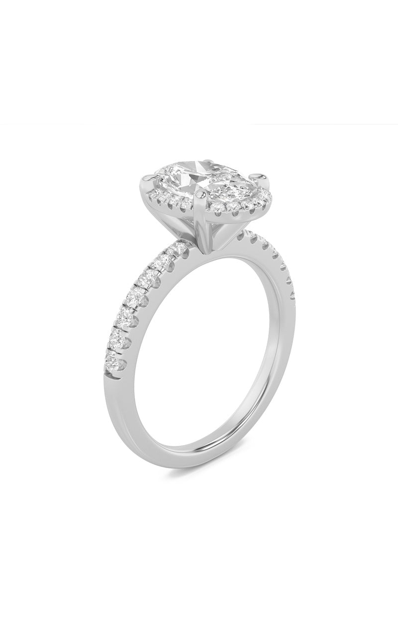 2CTW Oval Shaped Lab Grown Diamond (F/VS) Halo Accented Engagement Ring in 14K Gold, 14K White Gold
